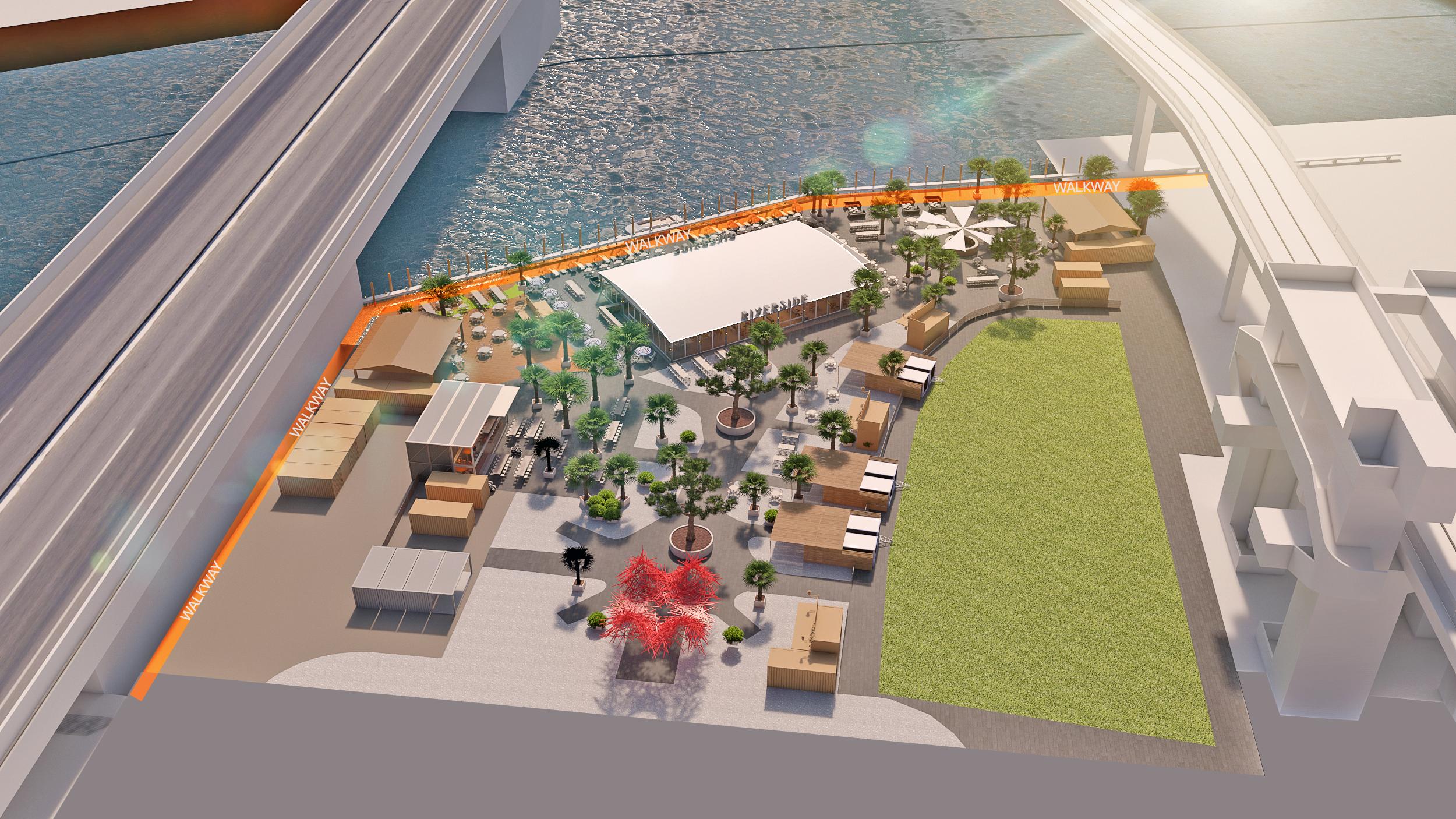 Multiple restaurants and a tap room along the Miami River next to Brickell City Centre